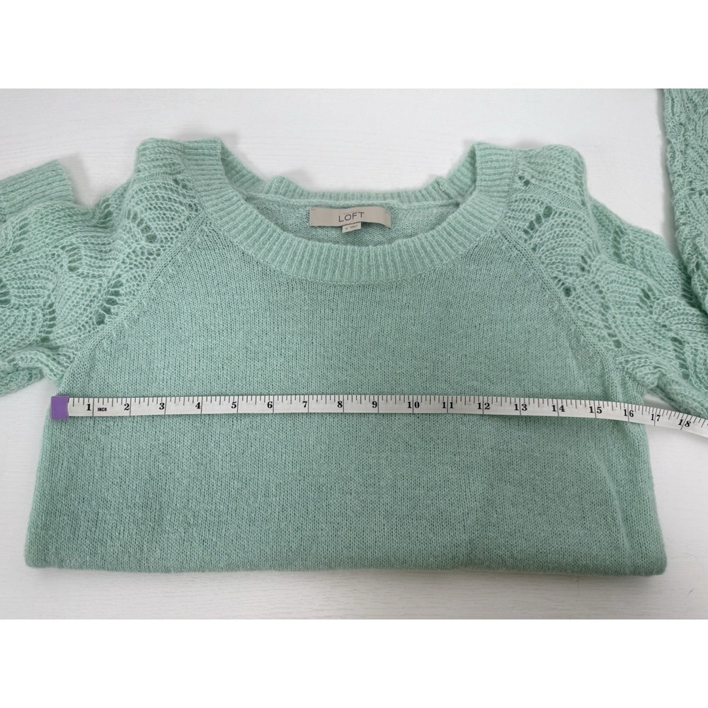 Ann Taylor LOFT Sweater Womens Small Pullover Long Sleeve Green Crochet Sleeves - Picture 9 of 9
